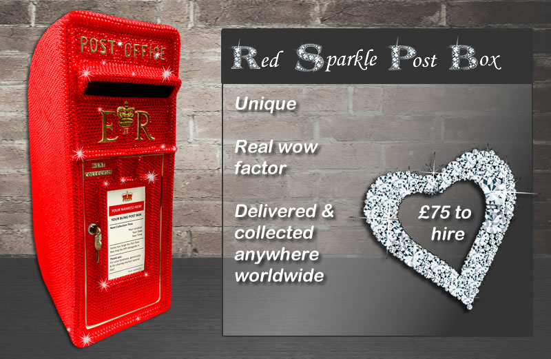 Red Sparkle Diamante Wedding Post Box for hire